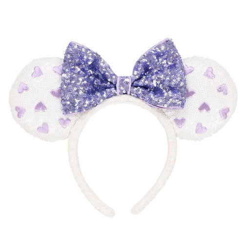 Wear In Disney - 頭箍 Minnie Ears 白色閃片紫心心