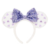 Wear In Disney - 頭箍 Minnie Ears 白色閃片紫心心